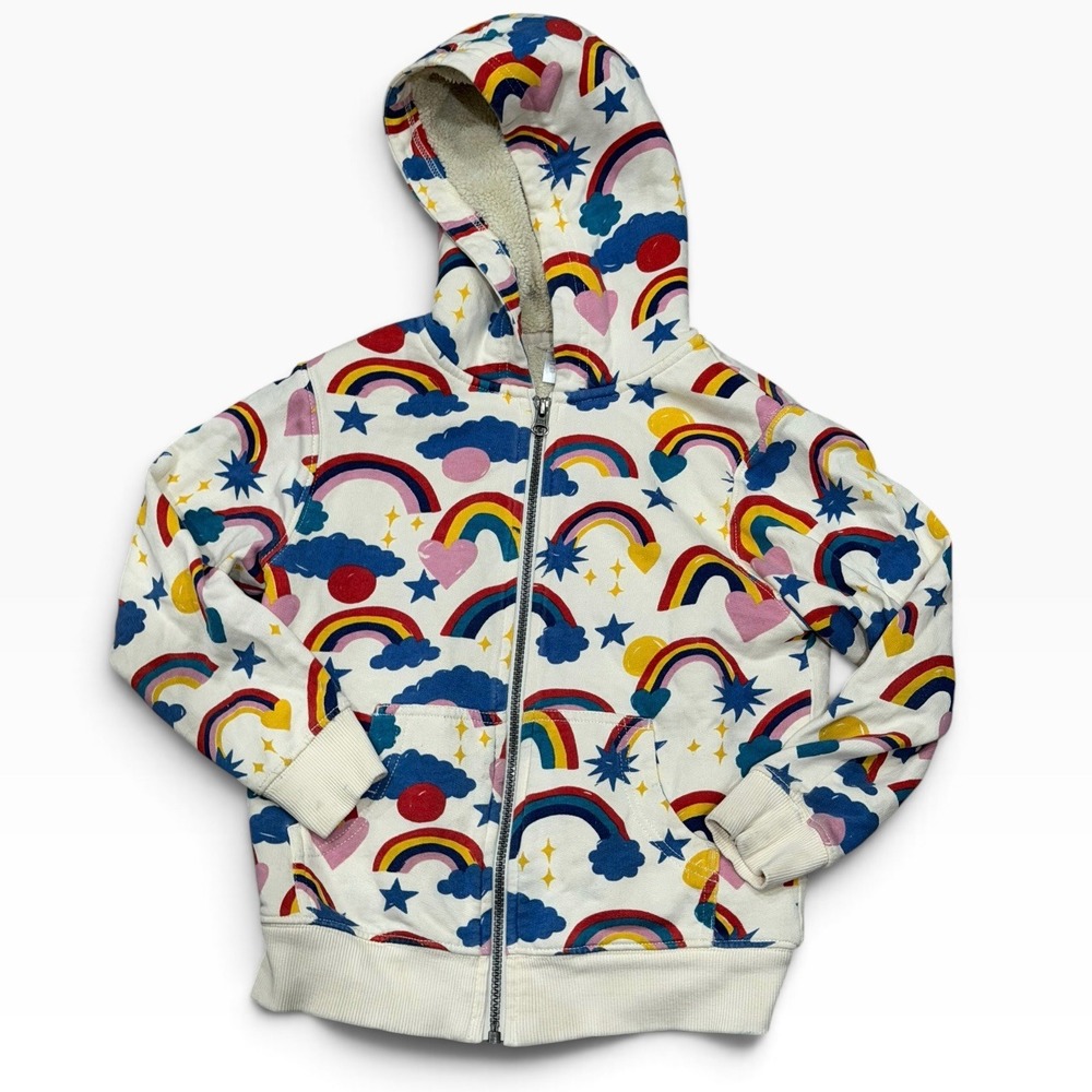 Hanna Andersson Kids Rainbow Sherpa Lined Zip Hoodie White Size 120 US 6-7